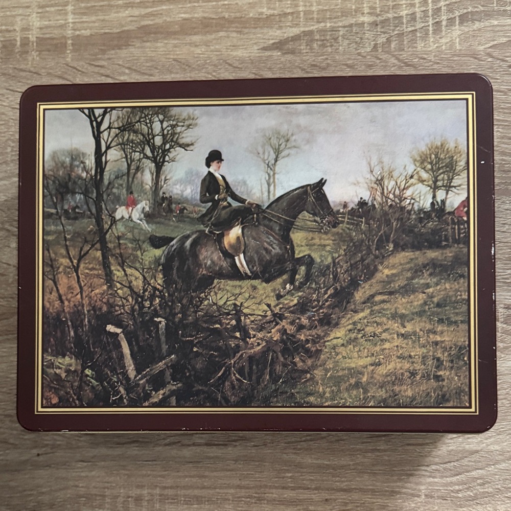 Vintage Decorative Equestrian Metal Hinged Box